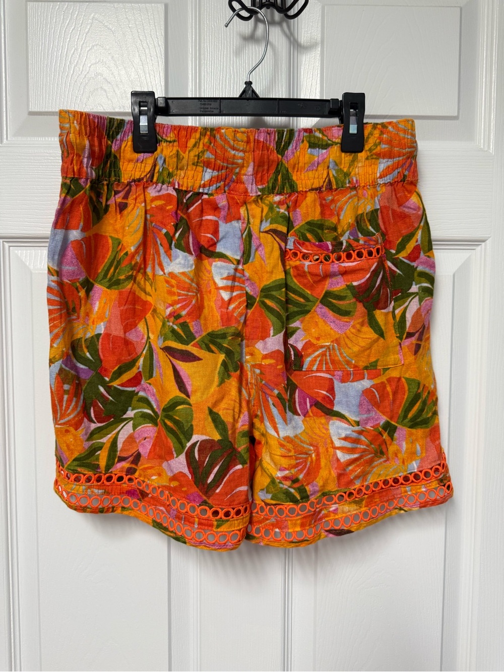 Tropical Print Linen Elastic Waist Women's Shorts - Orange Floral